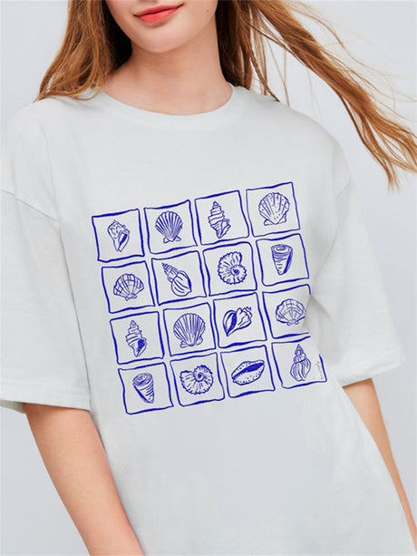 Liber Summer Women's Hip-Hop Printed Round Neck Short Sleeve Loose T-Shirt