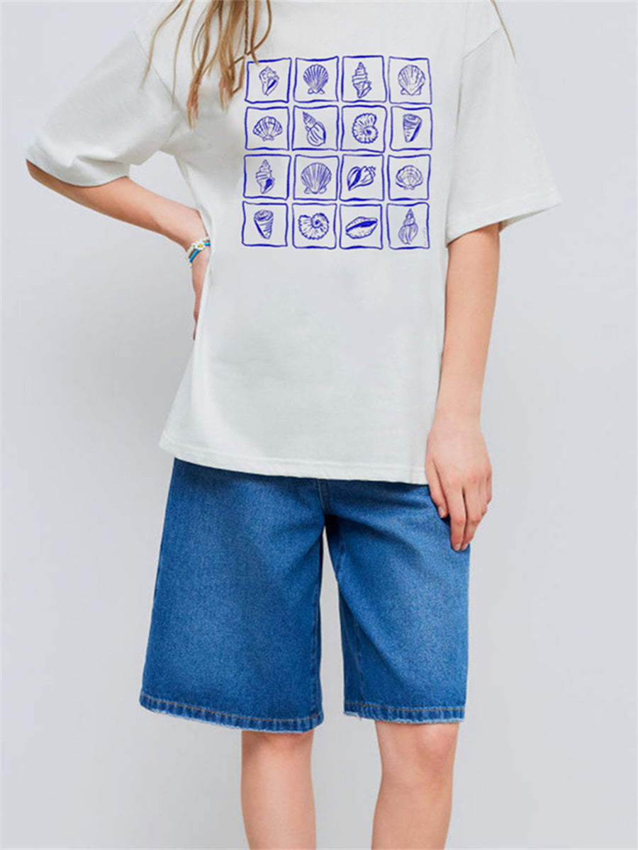 Liber Summer Women's Hip-Hop Printed Round Neck Short Sleeve Loose T-Shirt