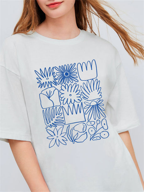 Liber Summer Women's Hip-Hop Printed Round Neck Short Sleeve Loose T-Shirt