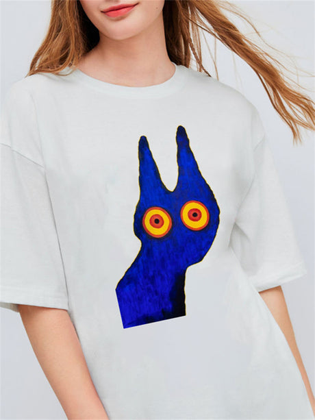 Liber Summer Women's Hip-Hop Printed Round Neck Short Sleeve Loose T-Shirt