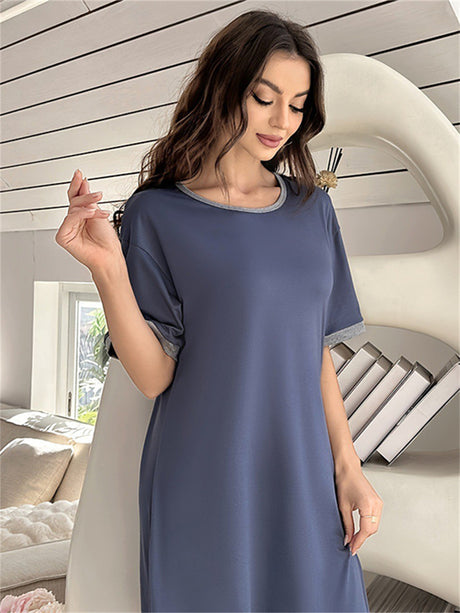 Liber summer women's solid color round neck short sleeve loose pajamas