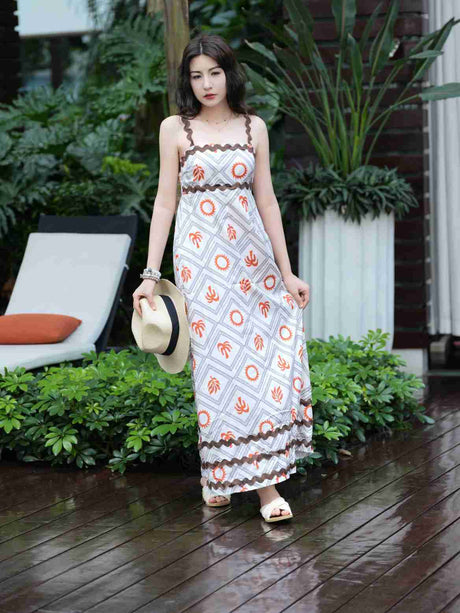 Liber SS Women's Urban Outdoor Print Square Neck Sleeveless Maxi Dress