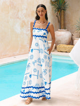 Liber SS Women's Urban Outdoor Print Square Neck Sleeveless Maxi Dress