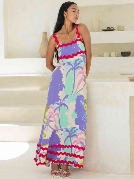 Liber SS Women's Urban Outdoor Print Square Neck Short Sleeve Maxi Dress