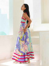 Liber SS Women's Urban Outdoor Print Square Neck Short Sleeve Maxi Dress