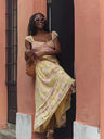 Liber SS Women's Urban Outdoor Solid Color V-Neck Short Sleeve Long Dress