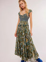 Liber SS Women's Urban Outdoor Solid Color V-Neck Short Sleeve Long Dress