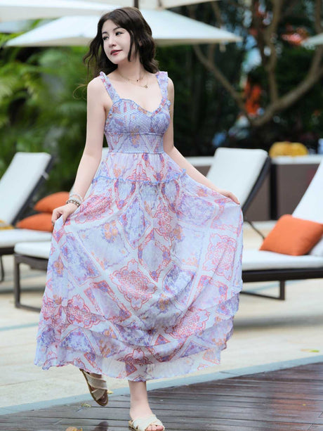 Liber SS Women's Urban Outdoor Solid Color V-Neck Short Sleeve Long Dress
