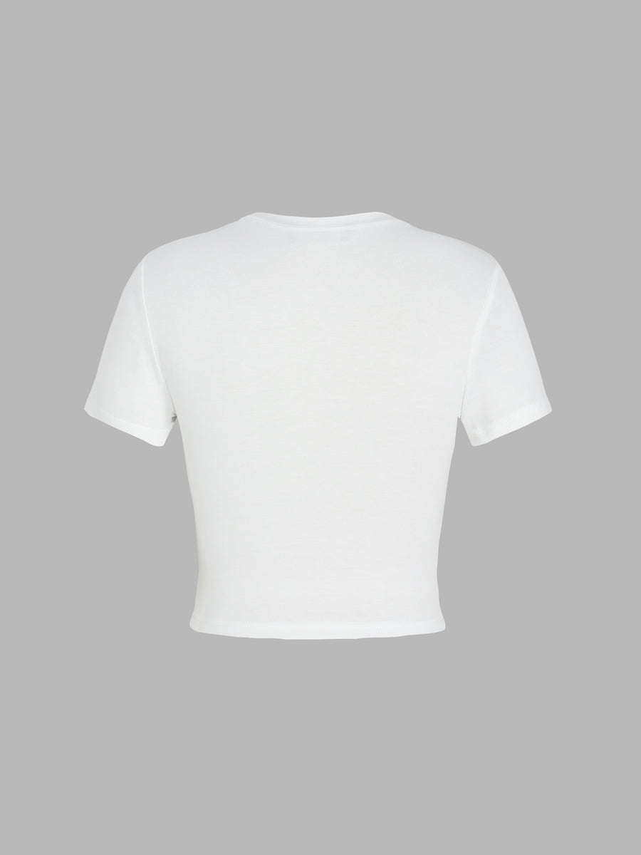 Liber Summer Women's Y2K Hot Girl Print Round Neck Short Sleeve Slim Fit T-Shirt