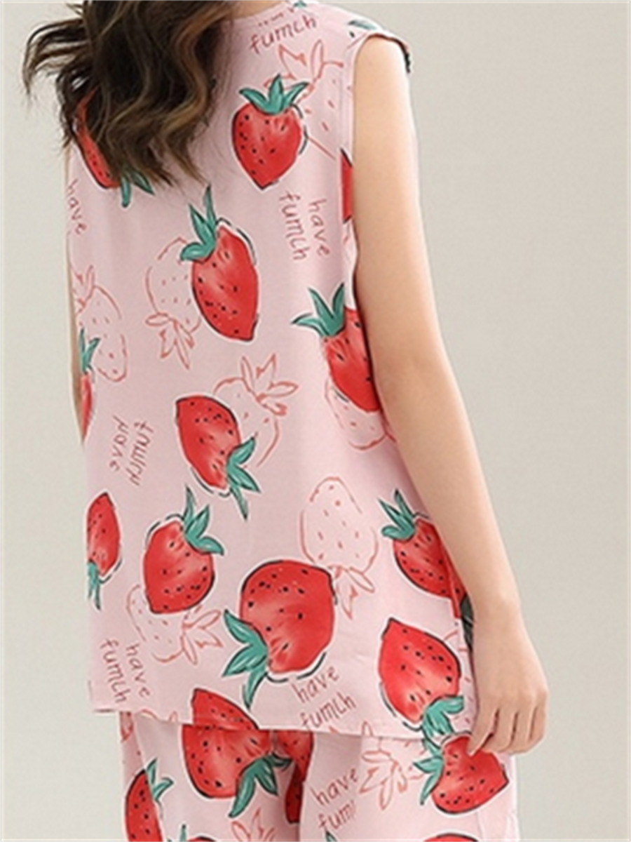 Liber Summer Women's Printed Round Neck Sleeveless Slim Fit Home Clothes