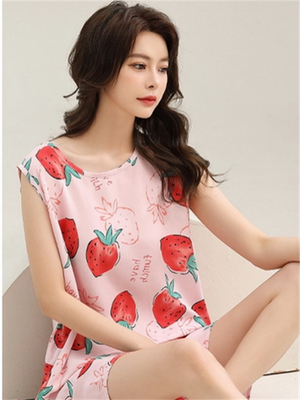 Liber Summer Women's Printed Round Neck Sleeveless Slim Fit Home Clothes