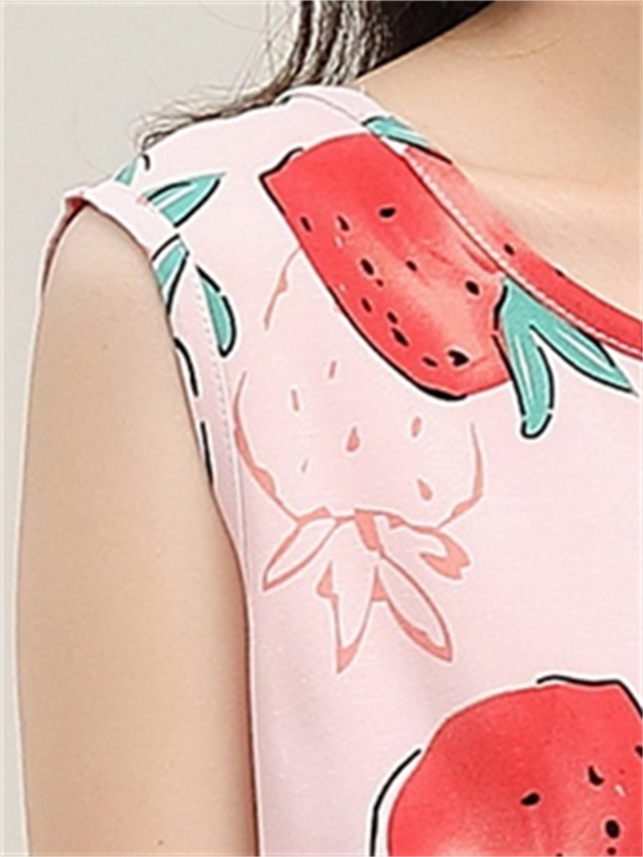 Liber Summer Women's Printed Round Neck Sleeveless Slim Fit Home Clothes