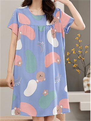 Liber summer women's print round neck short sleeve loose home wear