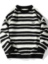 Liber Men's Autumn Hip Hop Striped Round Neck Long Sleeve Loose Sweater