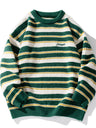 Liber Men's Autumn Hip Hop Striped Round Neck Long Sleeve Loose Sweater