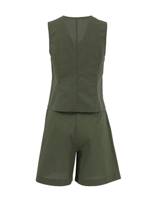 Liber summer women's daily casual solid color V-neck two-piece suit