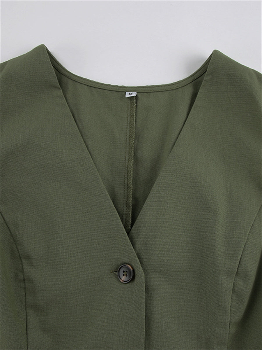 Liber summer women's daily casual solid color V-neck two-piece suit