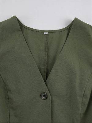 Liber summer women's daily casual solid color V-neck two-piece suit