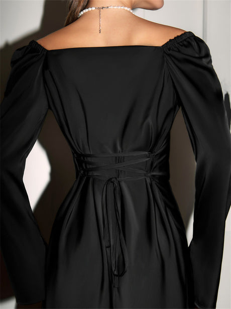 Liber Summer Women's Boudoir Ballet Solid Color V-Neck Long Sleeve Slim Dress