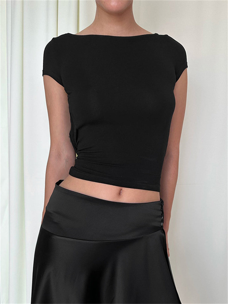 Liber Summer Women's Boudoir Ballet Solid Color Round Neck Slim Fit T-Shirt