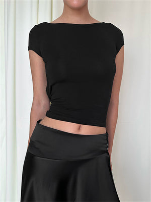 Liber Summer Women's Boudoir Ballet Solid Color Round Neck Slim Fit T-Shirt