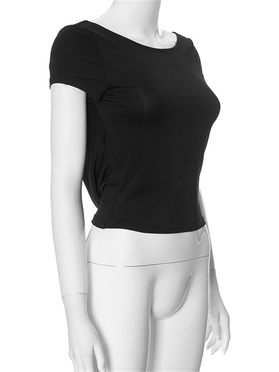 Liber Summer Women's Boudoir Ballet Solid Color Round Neck Slim Fit T-Shirt