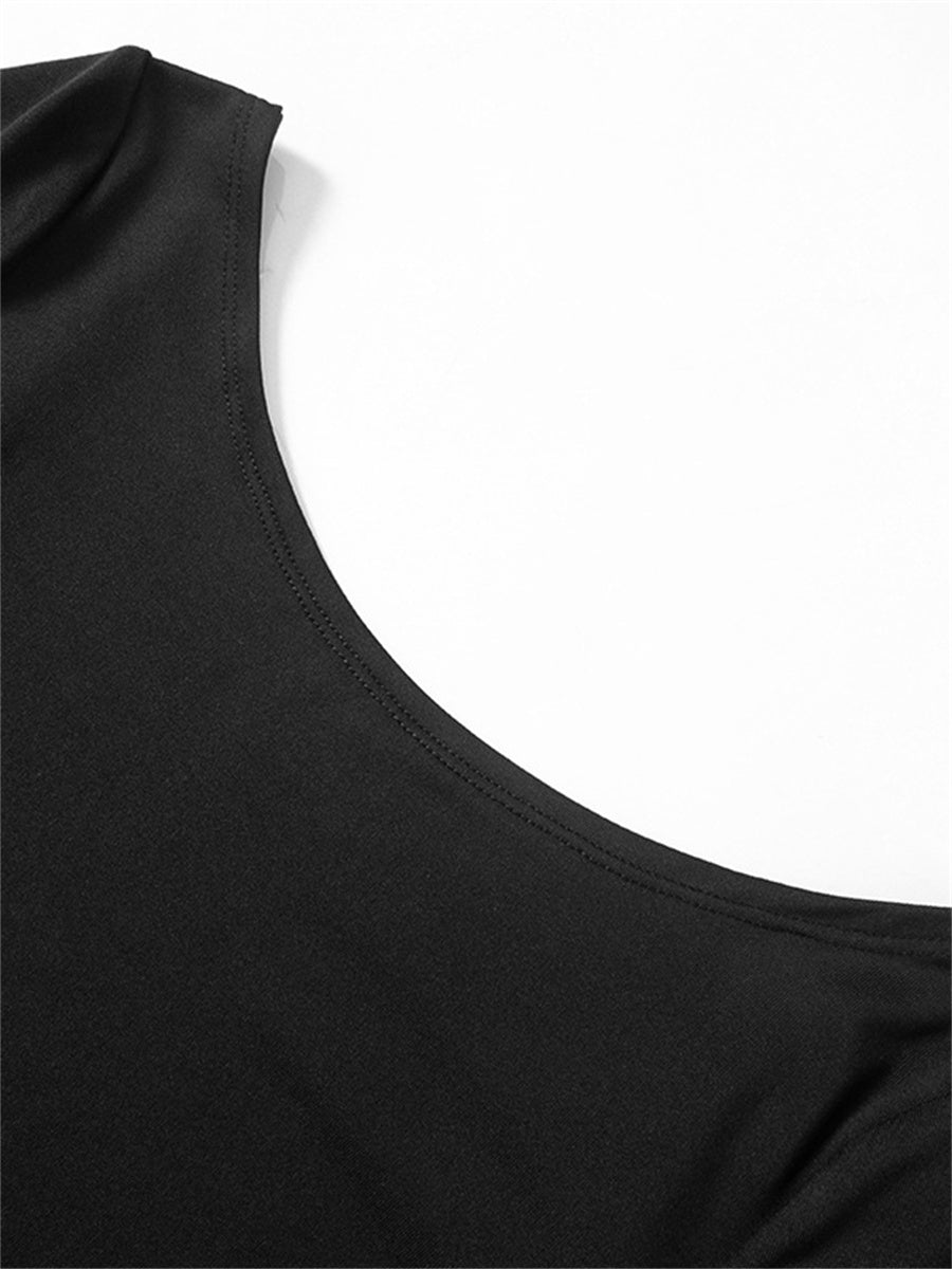 Liber Summer Women's Boudoir Ballet Solid Color Round Neck Slim Fit T-Shirt