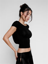 Liber Summer Women's Boudoir Ballet Solid Color Round Neck Slim Fit T-Shirt