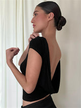 Liber Summer Women's Boudoir Ballet Solid Color Round Neck Slim Fit T-Shirt