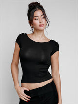 Liber Summer Women's Boudoir Ballet Solid Color Round Neck Slim Fit T-Shirt