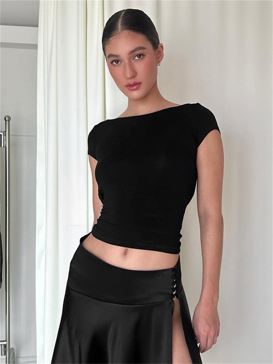 Liber Summer Women's Boudoir Ballet Solid Color Round Neck Slim Fit T-Shirt