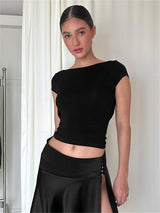 Liber Summer Women's Boudoir Ballet Solid Color Round Neck Slim Fit T-Shirt