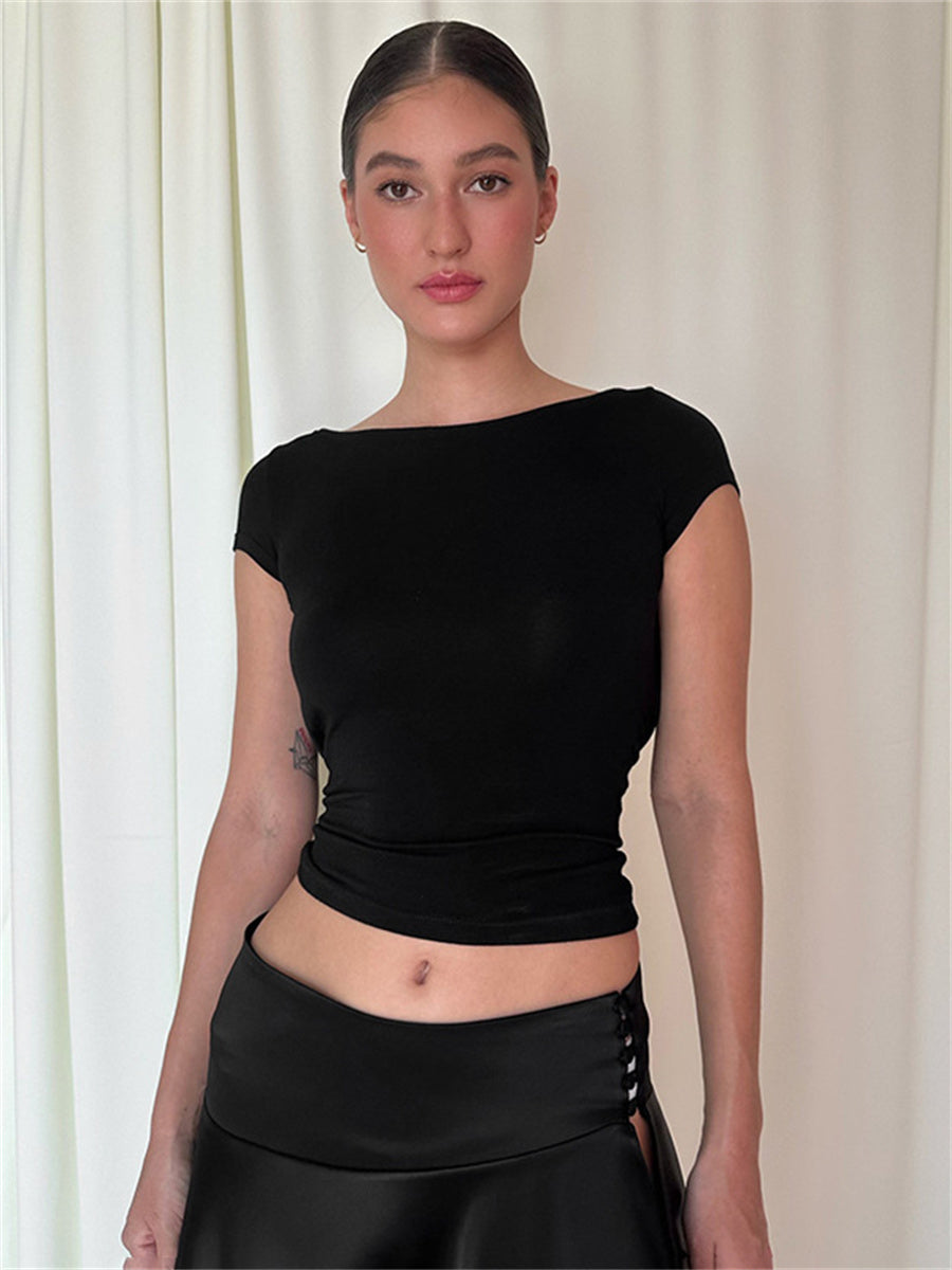 Liber Summer Women's Boudoir Ballet Solid Color Round Neck Slim Fit T-Shirt