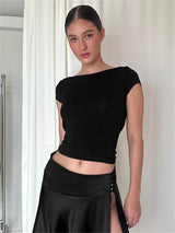 Liber Summer Women's Boudoir Ballet Solid Color Round Neck Slim Fit T-Shirt