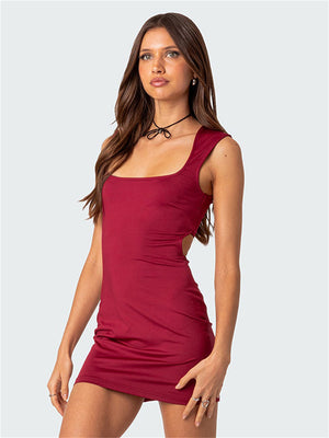 Liber Summer Women's Daily Casual Solid Color Square Neck Sleeveless Slim Dress