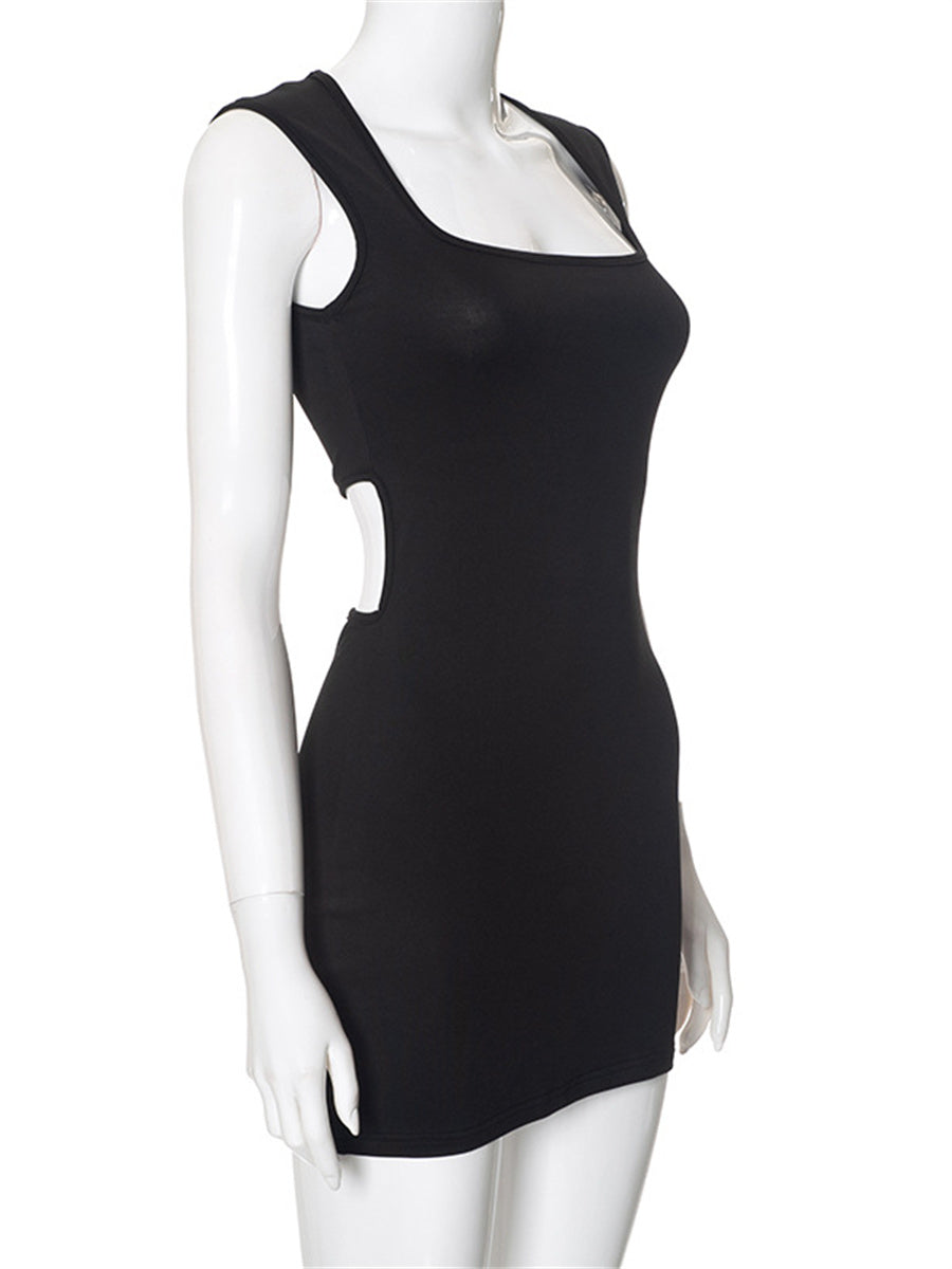 Liber Summer Women's Daily Casual Solid Color Square Neck Sleeveless Slim Dress