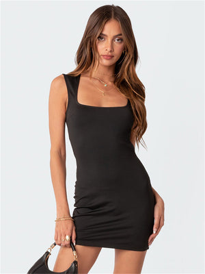 Liber Summer Women's Daily Casual Solid Color Square Neck Sleeveless Slim Dress
