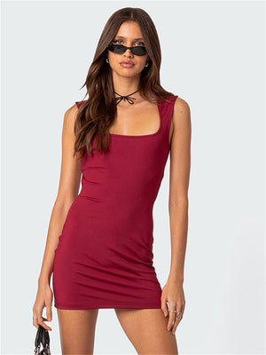 Liber Summer Women's Daily Casual Solid Color Square Neck Sleeveless Slim Dress