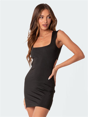 Liber Summer Women's Daily Casual Solid Color Square Neck Sleeveless Slim Dress