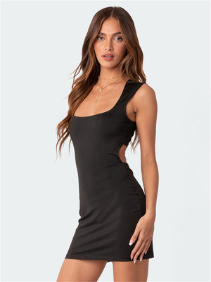 Liber Summer Women's Daily Casual Solid Color Square Neck Sleeveless Slim Dress