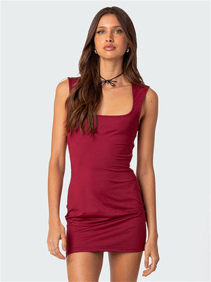 Liber Summer Women's Daily Casual Solid Color Square Neck Sleeveless Slim Dress