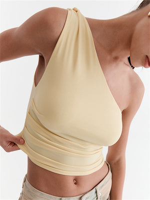 Liber summer women's daily casual solid color oblique collar sleeveless slim T-shirt