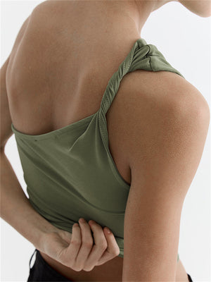 Liber summer women's daily casual solid color oblique collar sleeveless slim T-shirt