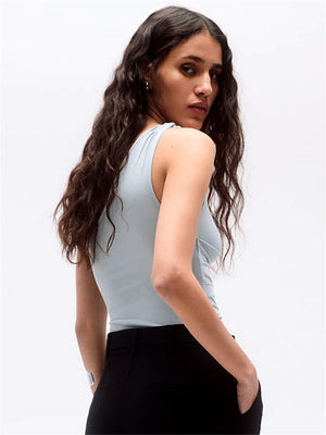 Liber summer women's daily casual solid color oblique collar sleeveless slim T-shirt