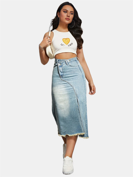 Liber Summer Women's Slit Denim Skirt