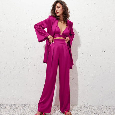 Liber summer women's clothing daily casual solid color loose three-piece suit