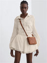 Liber summer women's clothing daily casual solid color turn-up collar long sleeve loose two-piece suit