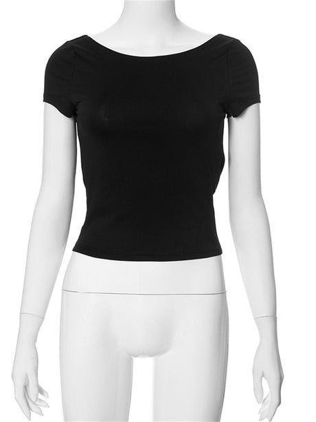 Liber Summer Women's Boudoir Ballet Solid Color Round Neck Slim Fit T-Shirt