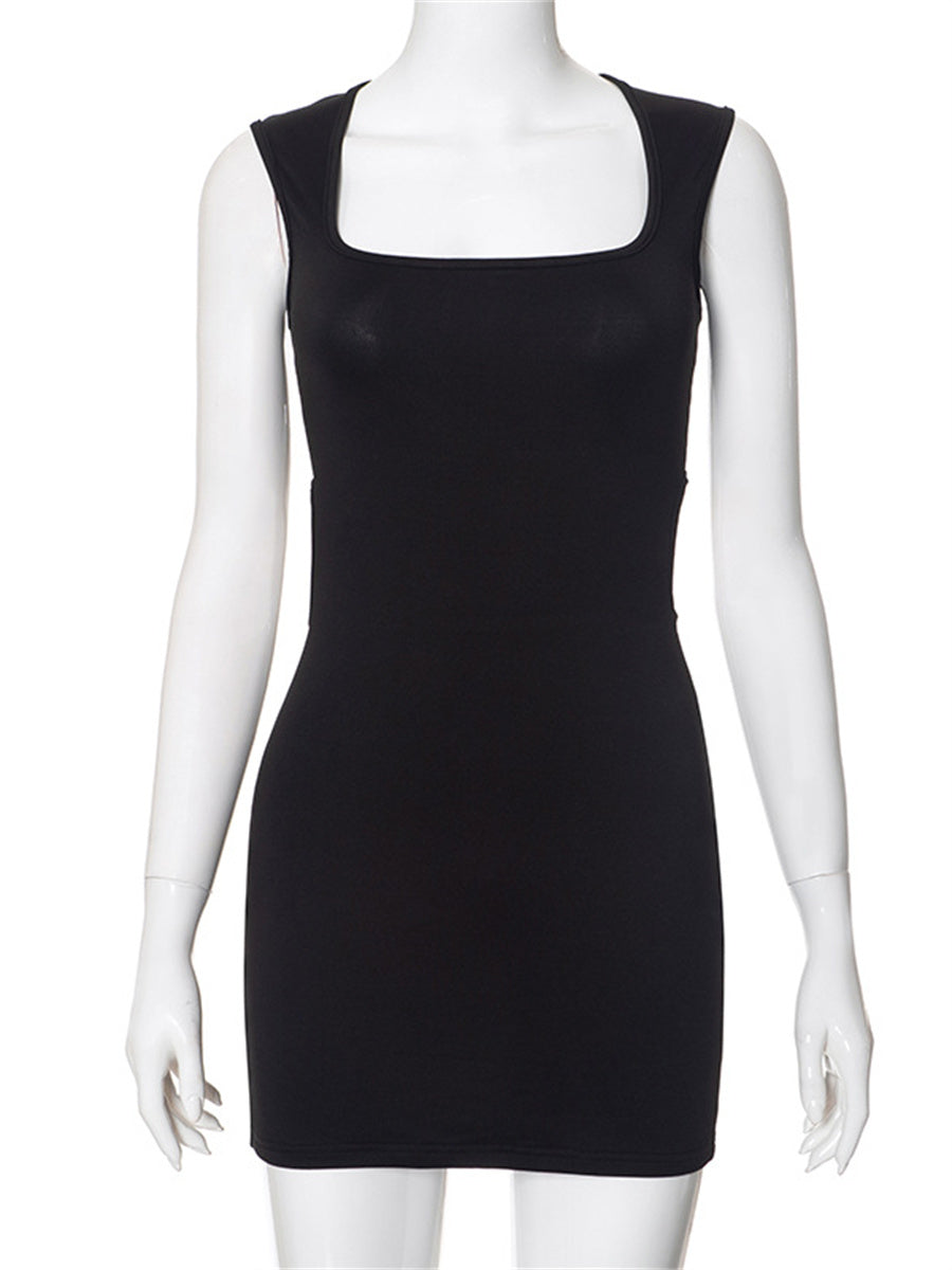 Liber Summer Women's Daily Casual Solid Color Square Neck Sleeveless Slim Dress