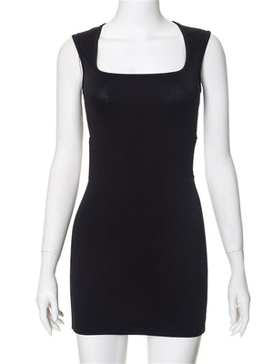 Liber Summer Women's Daily Casual Solid Color Square Neck Sleeveless Slim Dress